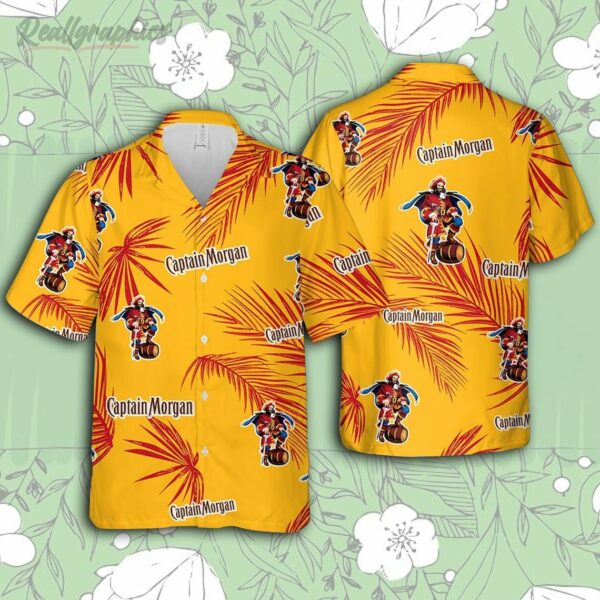 captain morgan hawaiian palm leaves pattern shirt beer summer party hawaiian shirt guqez