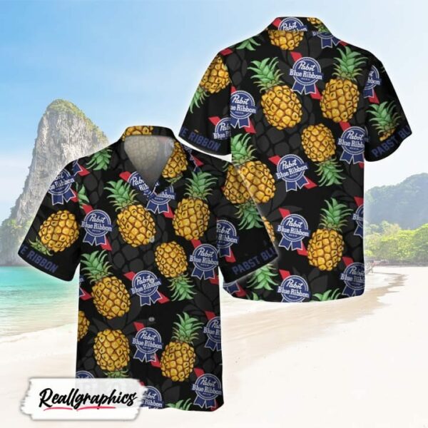 black aloha pineapple pabst blue ribbon hawaiian shirt shirt for summer mlgyeo