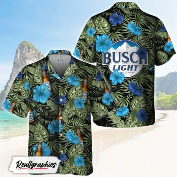 tropical flower with palm leaves busch light hawaiian shirt shirt for summer ofycao