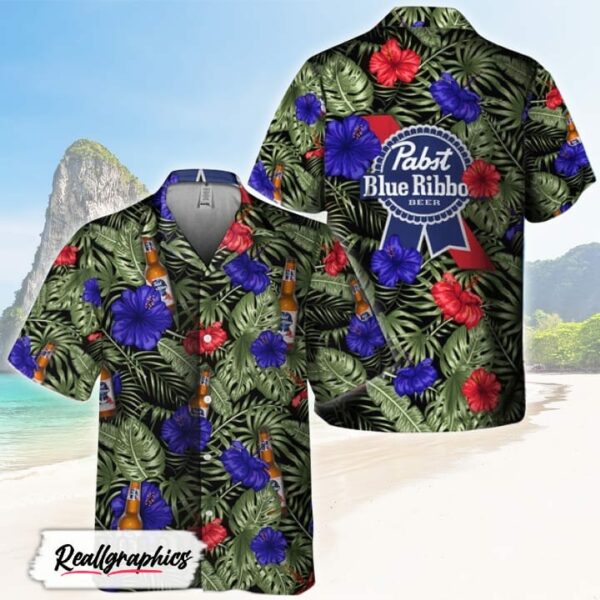 tropical flower with palm leaves pabst blue ribbon hawaiian shirt shirt for summer vetvha