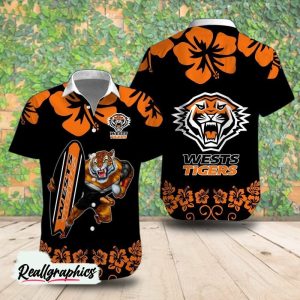 wests tigers mascot flower hawaiian shirt 1 dHb6D