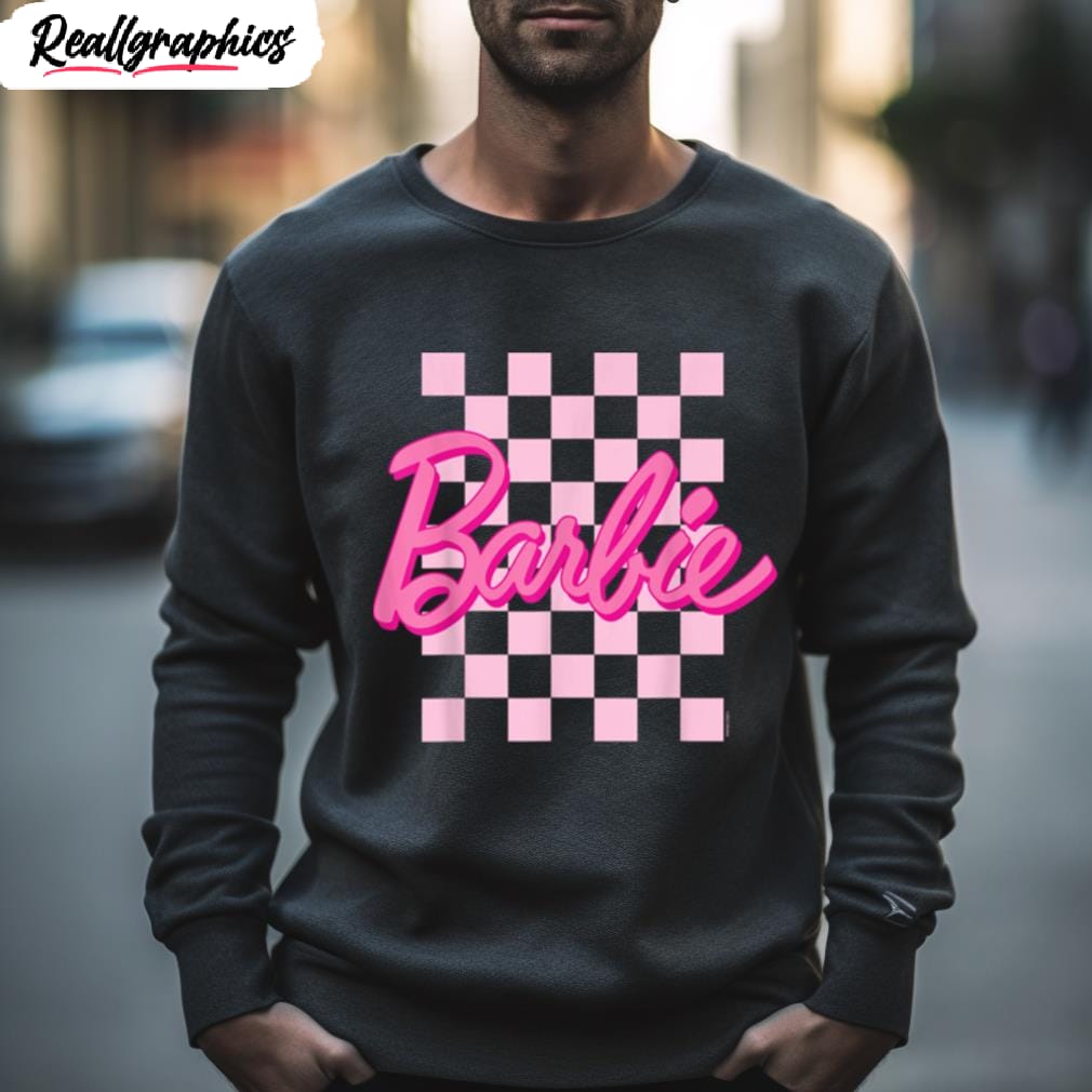Barbie Barbie Logo Checkered Background T - Reallgraphics