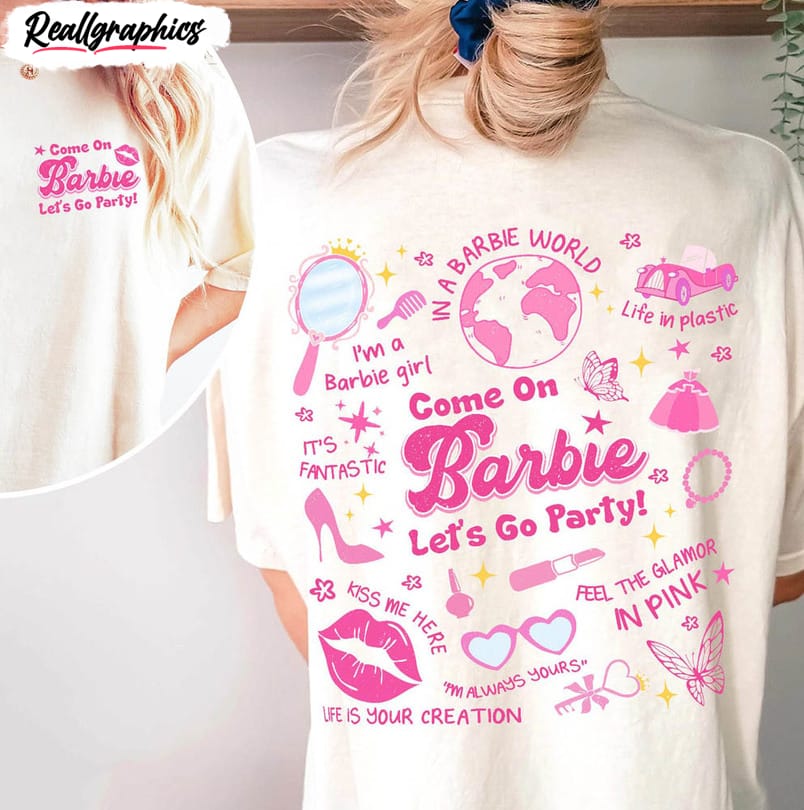 come on barbie let's go party shirt, vintage doll baby sweater short sleeve