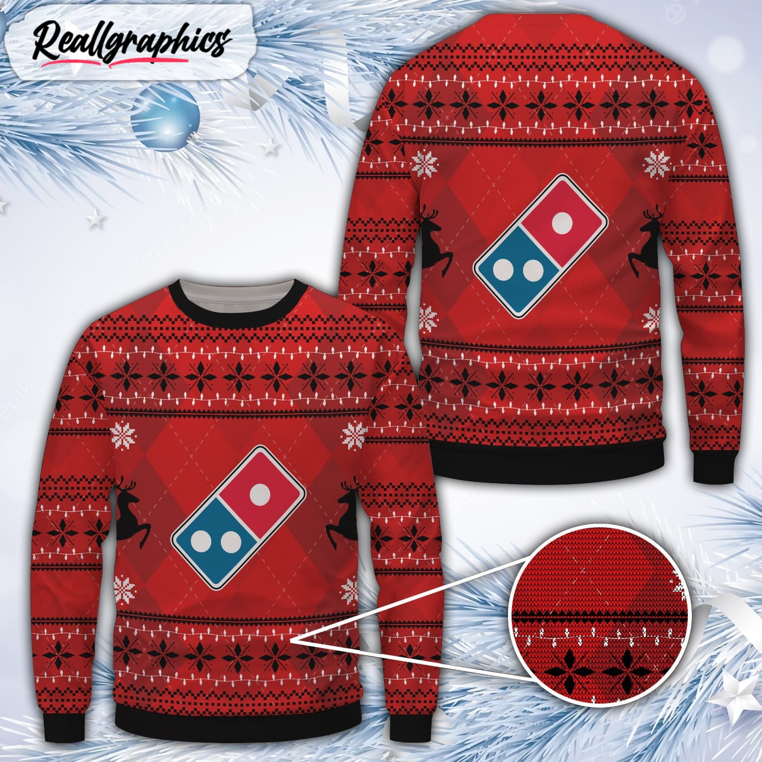 Domino's Pizza White Merry Christmas Ugly Sweater - Reallgraphics