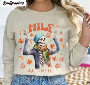milf fall cute shirt, man i love fall skeleton tee tops short sleeve