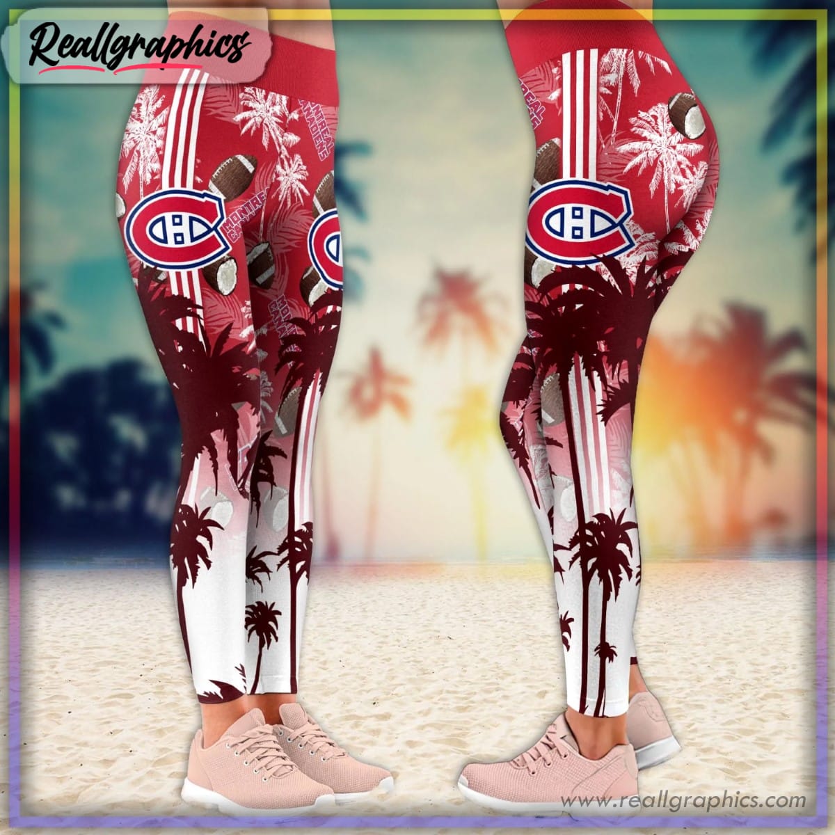 montreal canadiens summer coconut tree pattern printed leggings