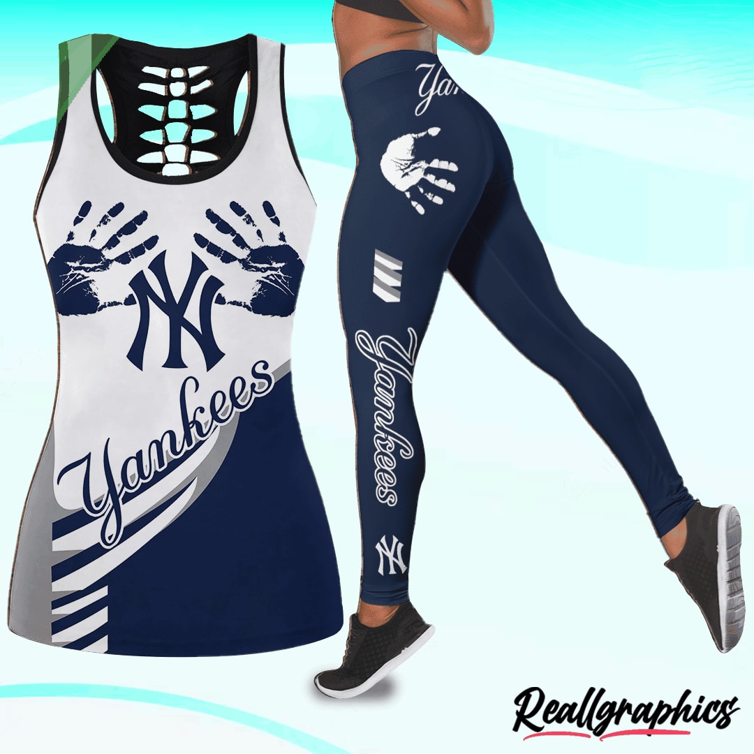 new york yankees ink hand design high waisted leggings and tank top