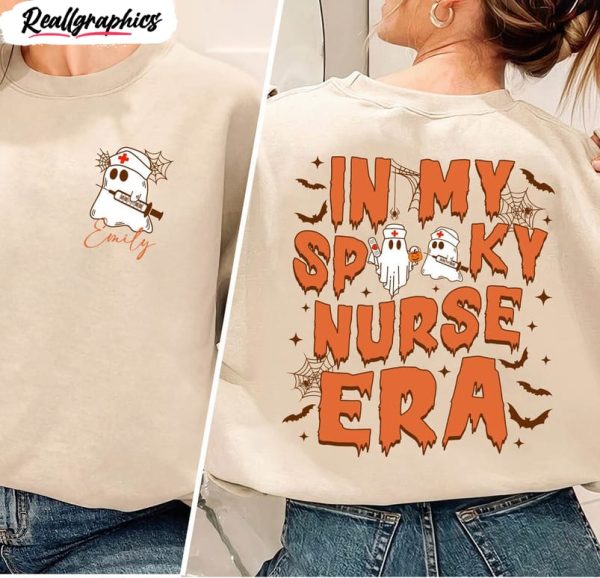 spooky nurse halloween shirt, ghost spooky short sleeve hoodie