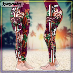 virginia tech hokies ncaa summer flower pattern leggings