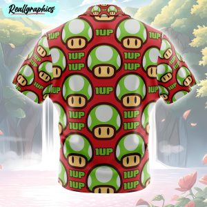 1up mushroom super mario button up hawaiian shirt