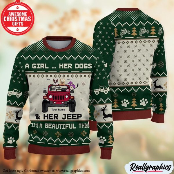 a girl her dogs christmas ugly sweater