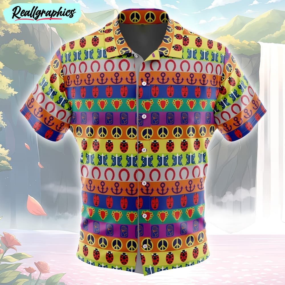 all symbols pattern jojo's bizarre adventure button up hawaiian shirt