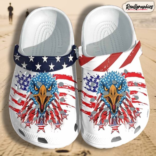 american eagle skin custom shoes crocs, usa flag 4th july outdoor shoes crocs