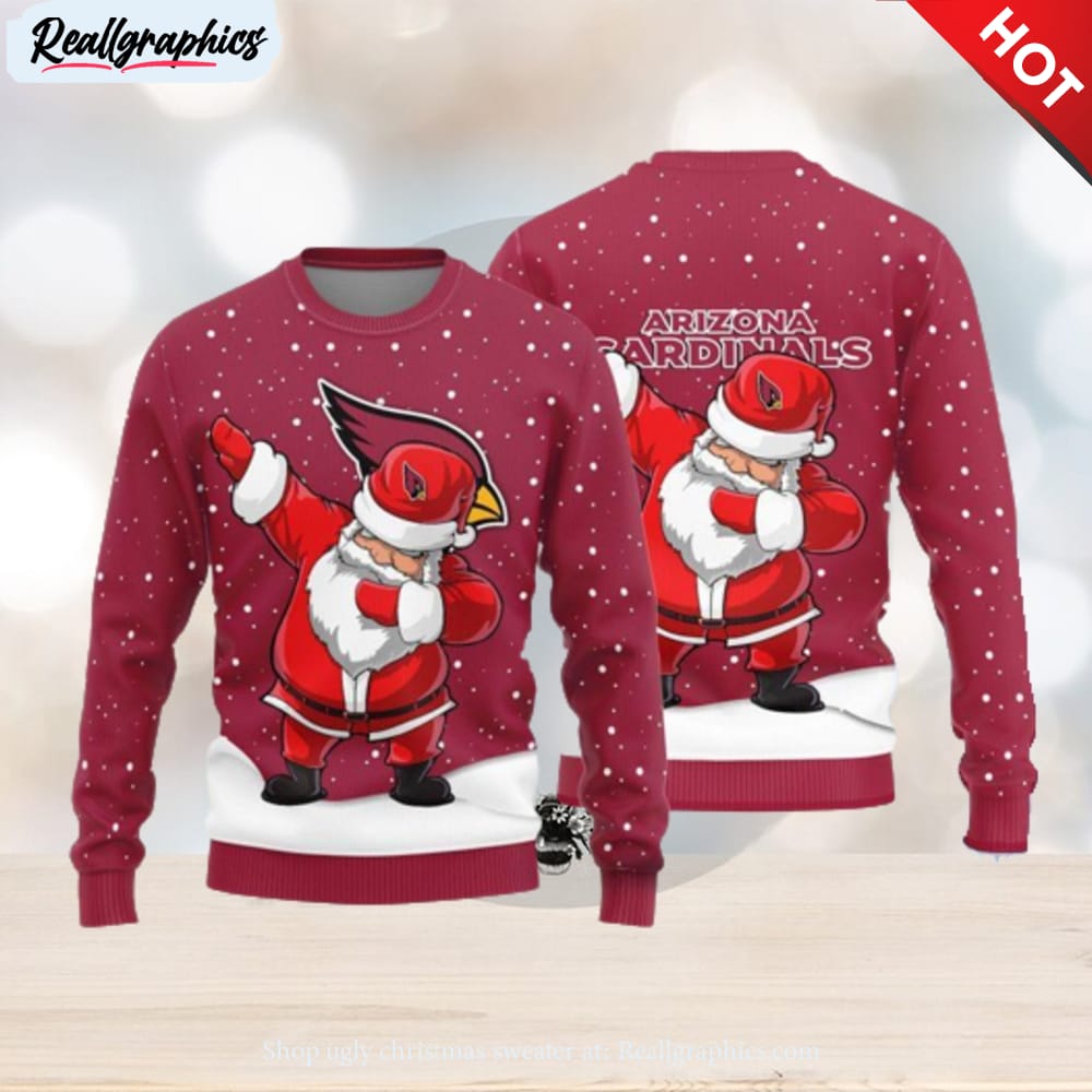 arizona cardinals ugly christmas sweater with santa dabbing for fans