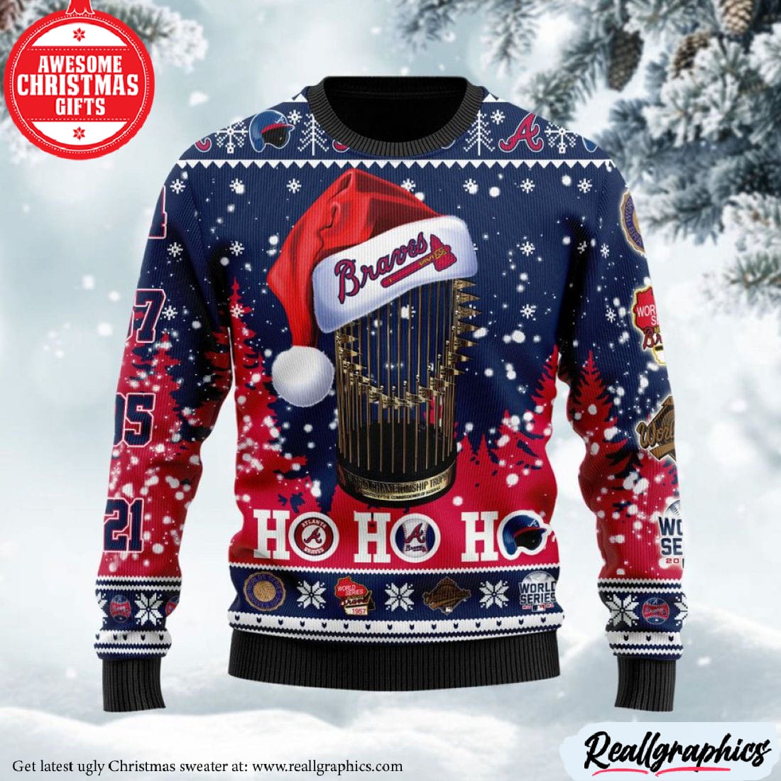 Atlanta Braves 2021 World Series Champions Ho Ho Ho Ugly Christmas Sweater  - Reallgraphics