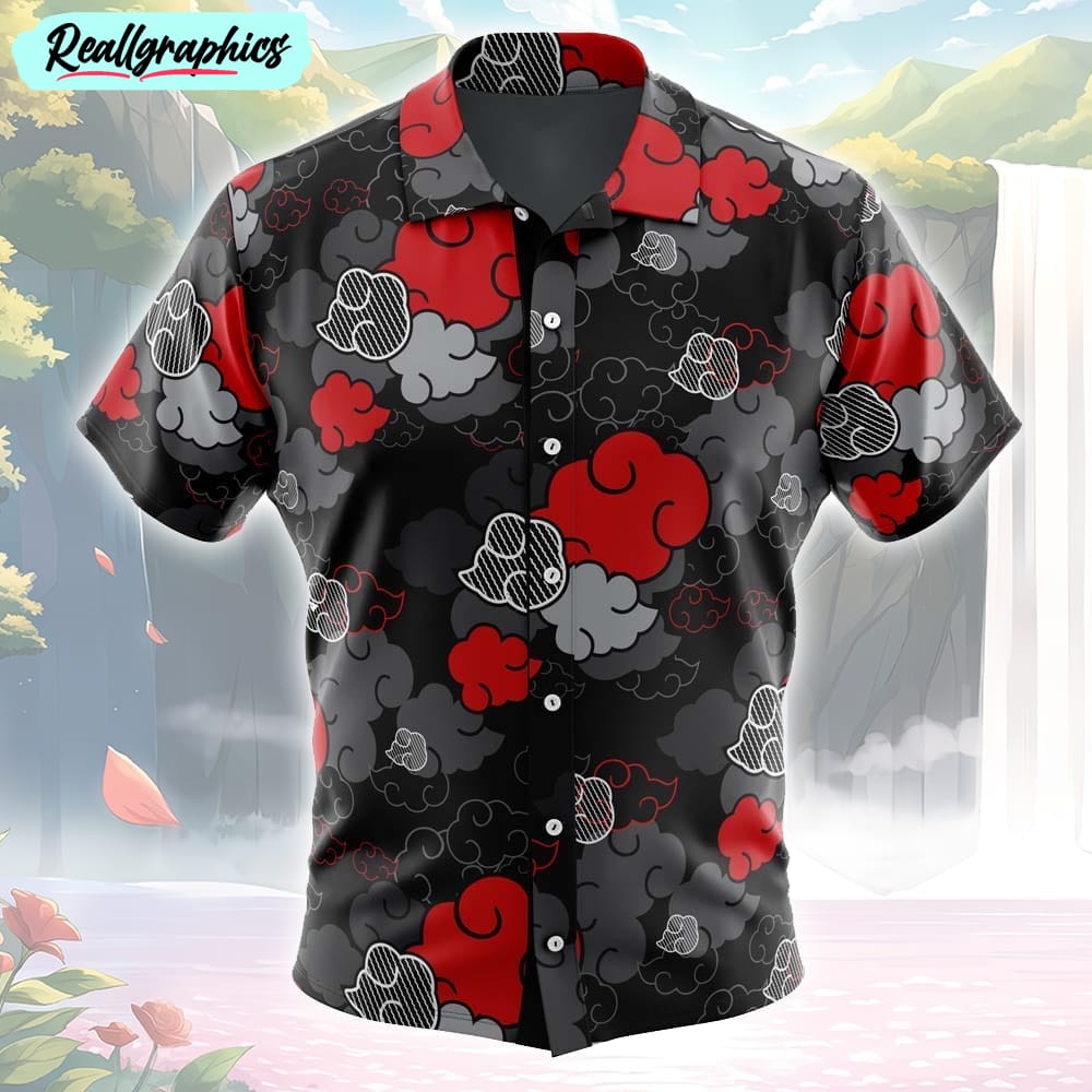 akatsuki cloud button up hawaiian shirt, naruto anime gifts