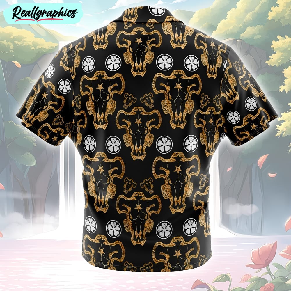 black bulls black clover button up hawaiian shirt