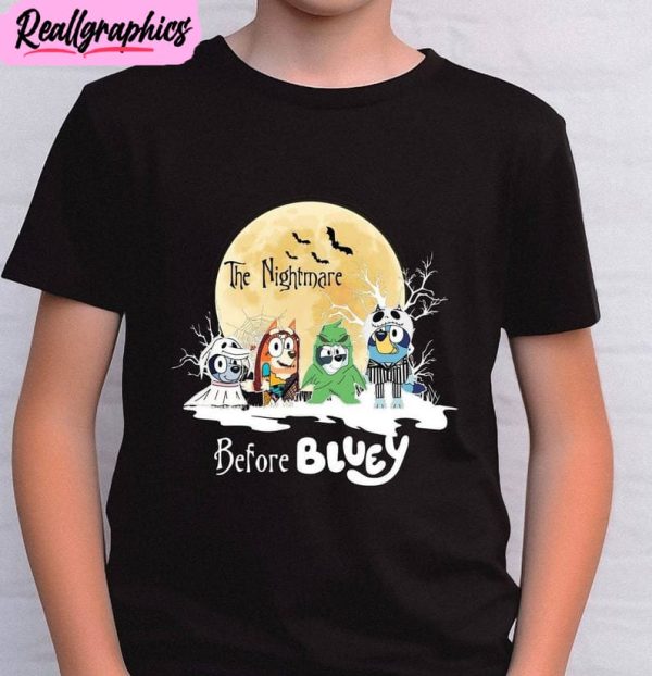 bluey the nightmare before halloween funny shirt, bluey and friends unisex shirt
