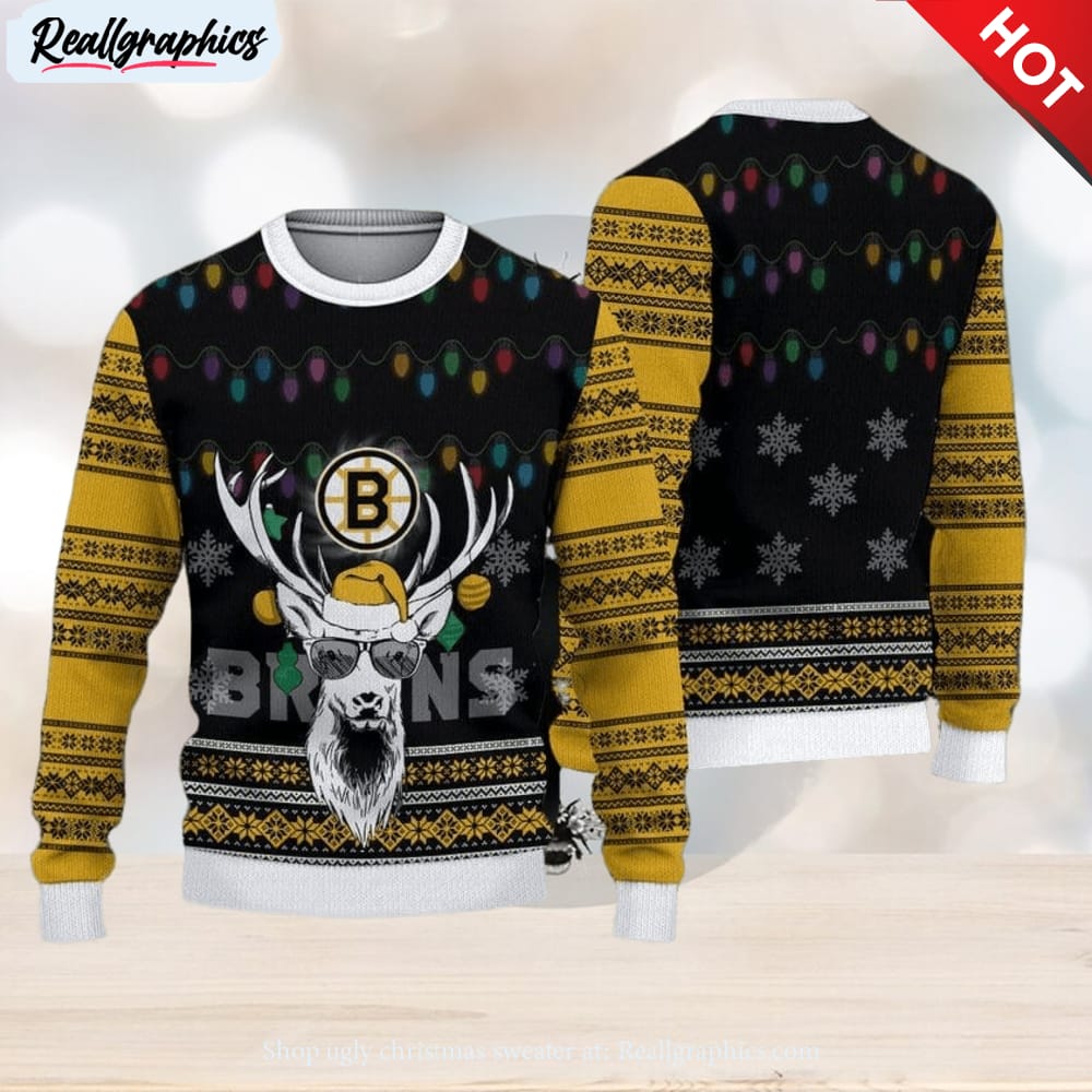 Boston Bruins Fans Reindeers Pattern Ugly Christmas Sweater Gift -  Reallgraphics
