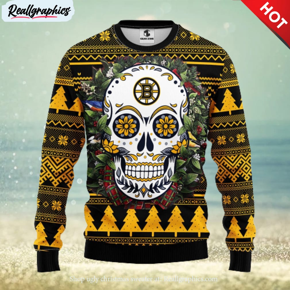 Boston Bruins Pattern Ugly Christmas Sweater Gift - Reallgraphics