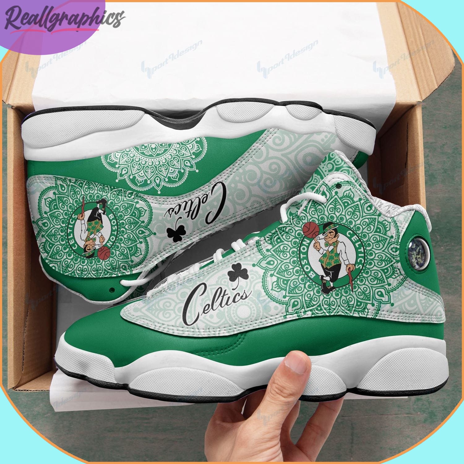 Boston Celtics Team Air Jordan 13 Sneakers - Reallgraphics