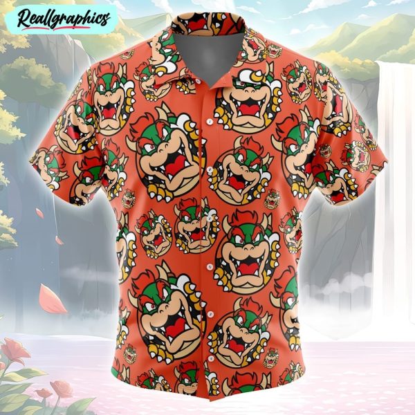 bowser super mario button up hawaiian shirt