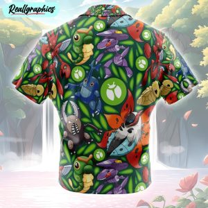 bug type pokemon pokemon button up hawaiian shirt