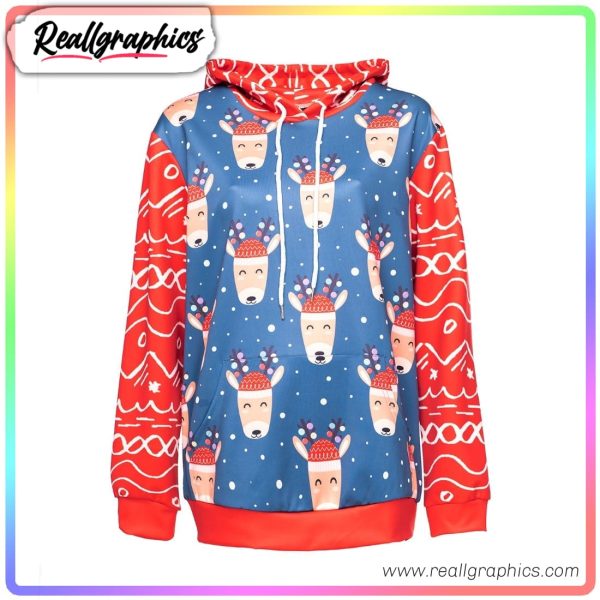cheerful christmas deer 3d printed hoodie