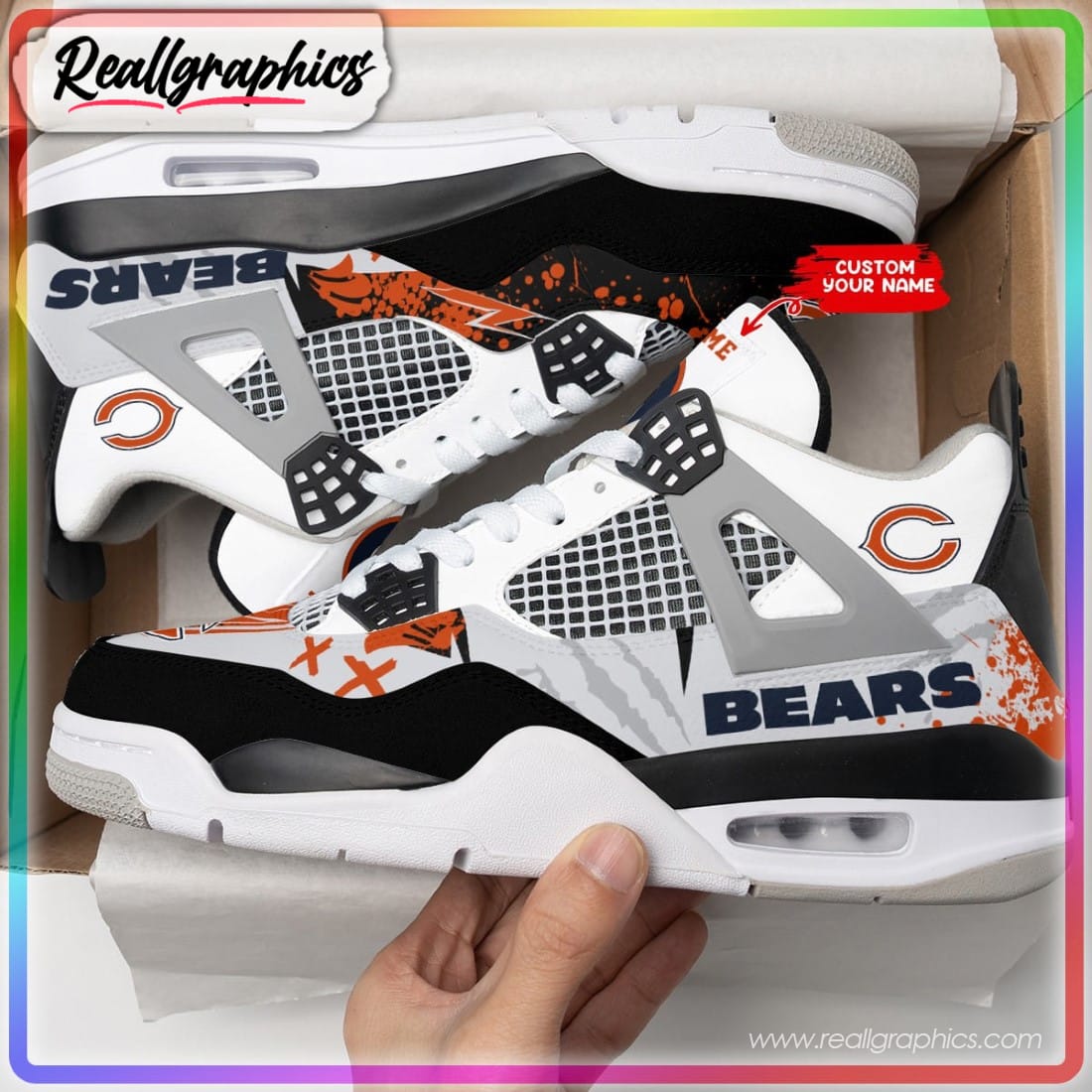 Chicago Bears Ink Splash Custom Air Jordan 4 Shoes - Reallgraphics