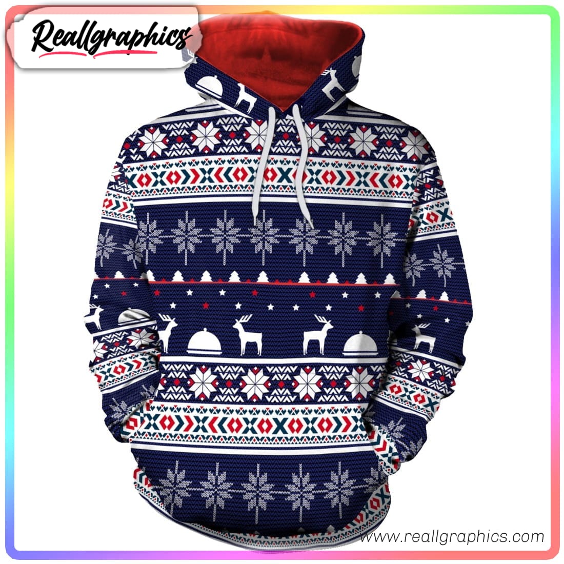 christmas deer multi-color 3d printed hoodie