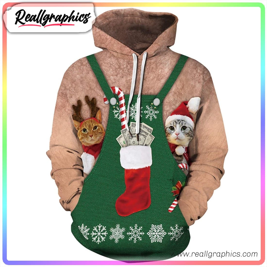 christmas sock funny cat 3d printed hoodie