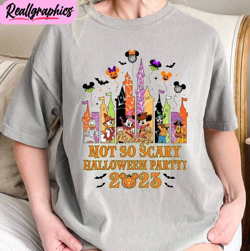 comfort colors disney castle halloween shirt , not so scary halloween party tee hoodie - sweatshirt
