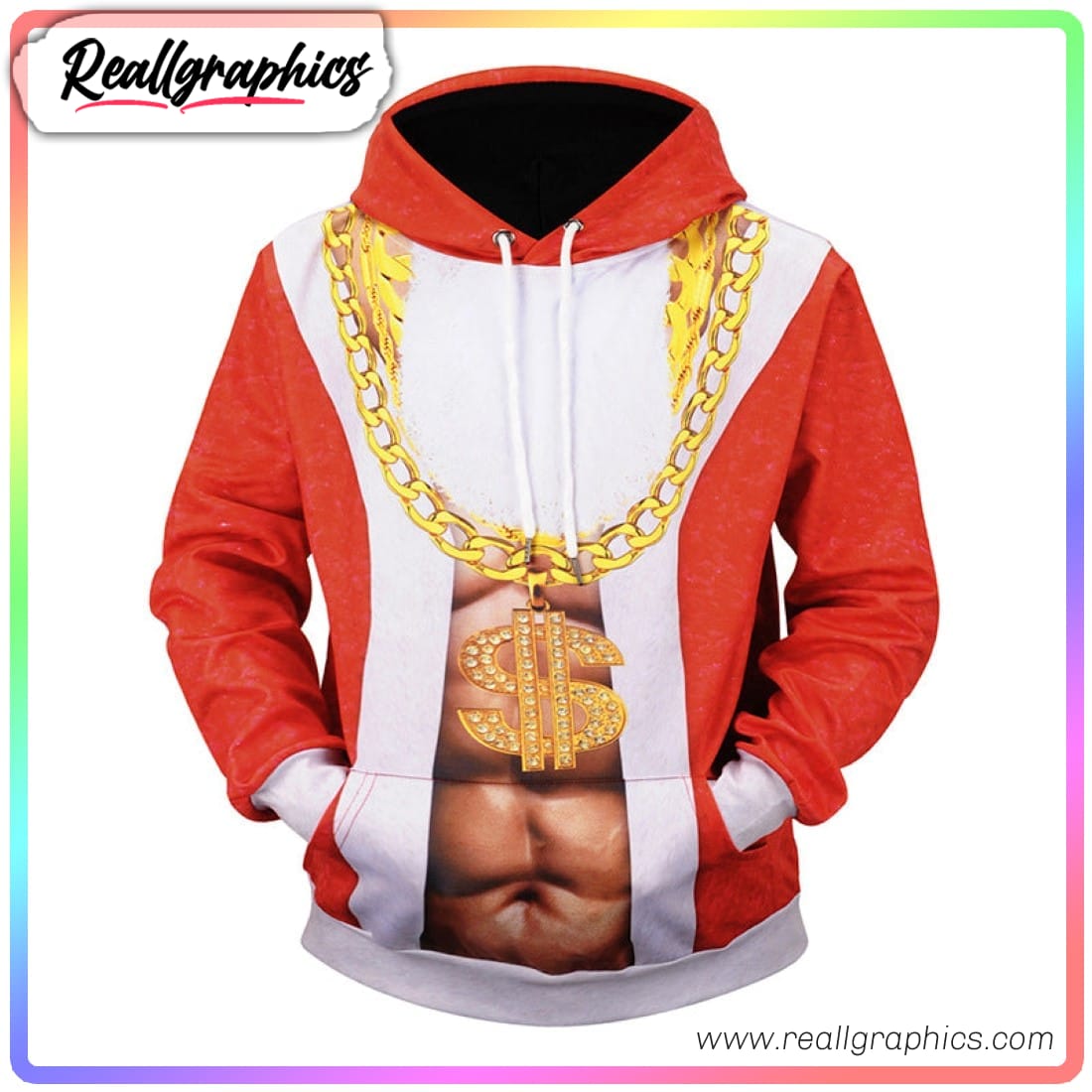 cool christmas golden necklace icon red 3d printed hoodie