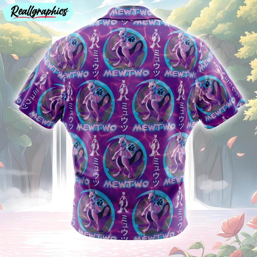 cosmic mewtwo pokemon button up hawaiian shirt