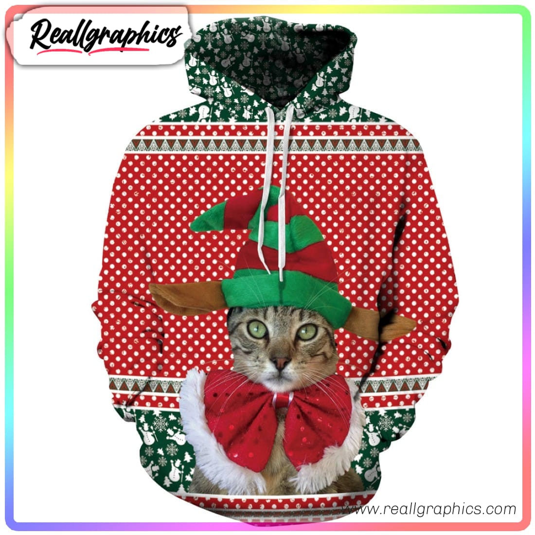 cute christmas cat striped pattern icon 3d printed hoodie