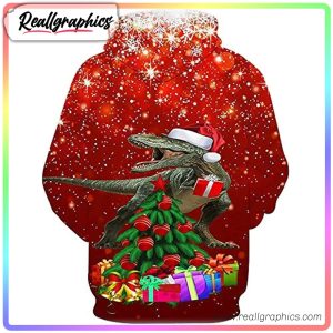 funny 3d print christmas tree rex hoodie
