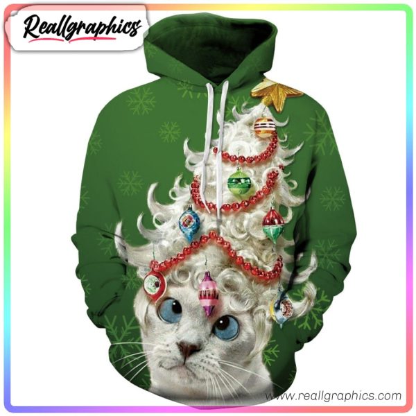 funny christmas cat icon cute green 3d printed hoodie