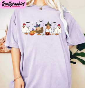 funny ghost chicken shirt, halloween farm long sleeve unisex t shirt