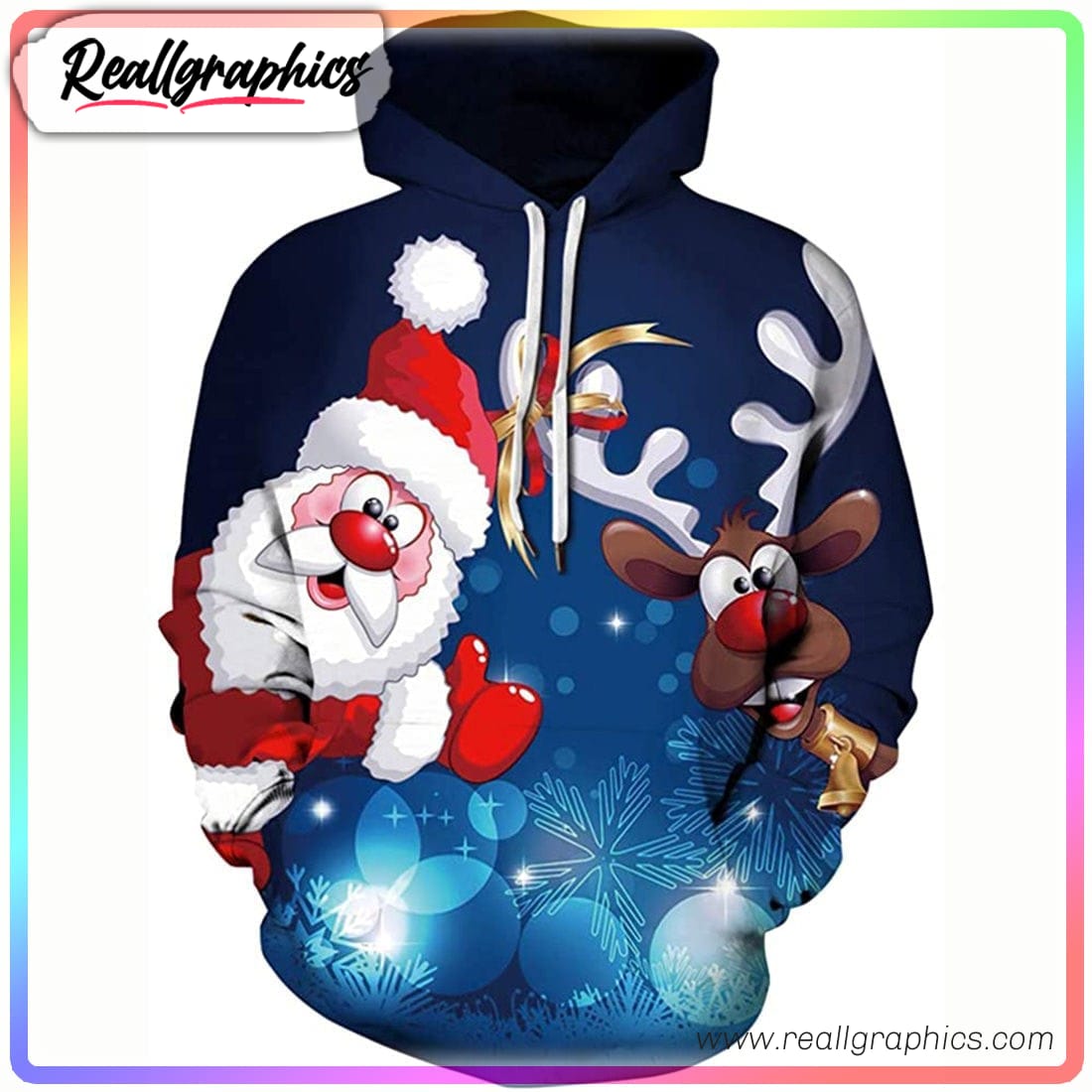 funny santa reindeer 3d printed hoodie