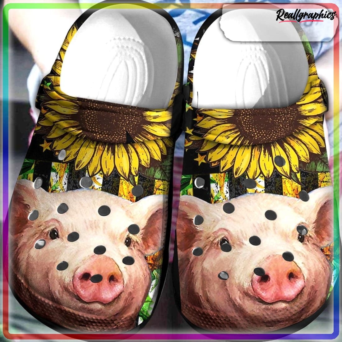 girl love pig sunflower shoes crocs, pig custom shoe