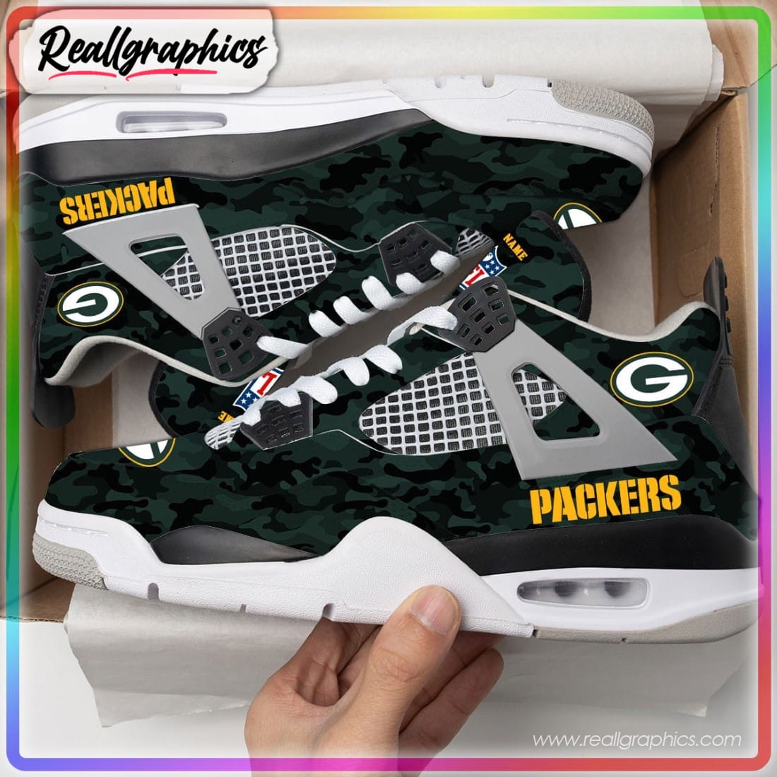 green bay packers camouflage custom air jordan 4 shoes