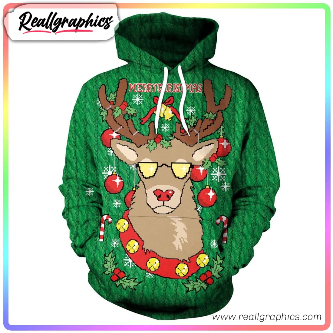 green glasses deer 3d printed hoodie