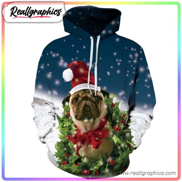 happy christmas dog icon super cute 3d printed hoodie