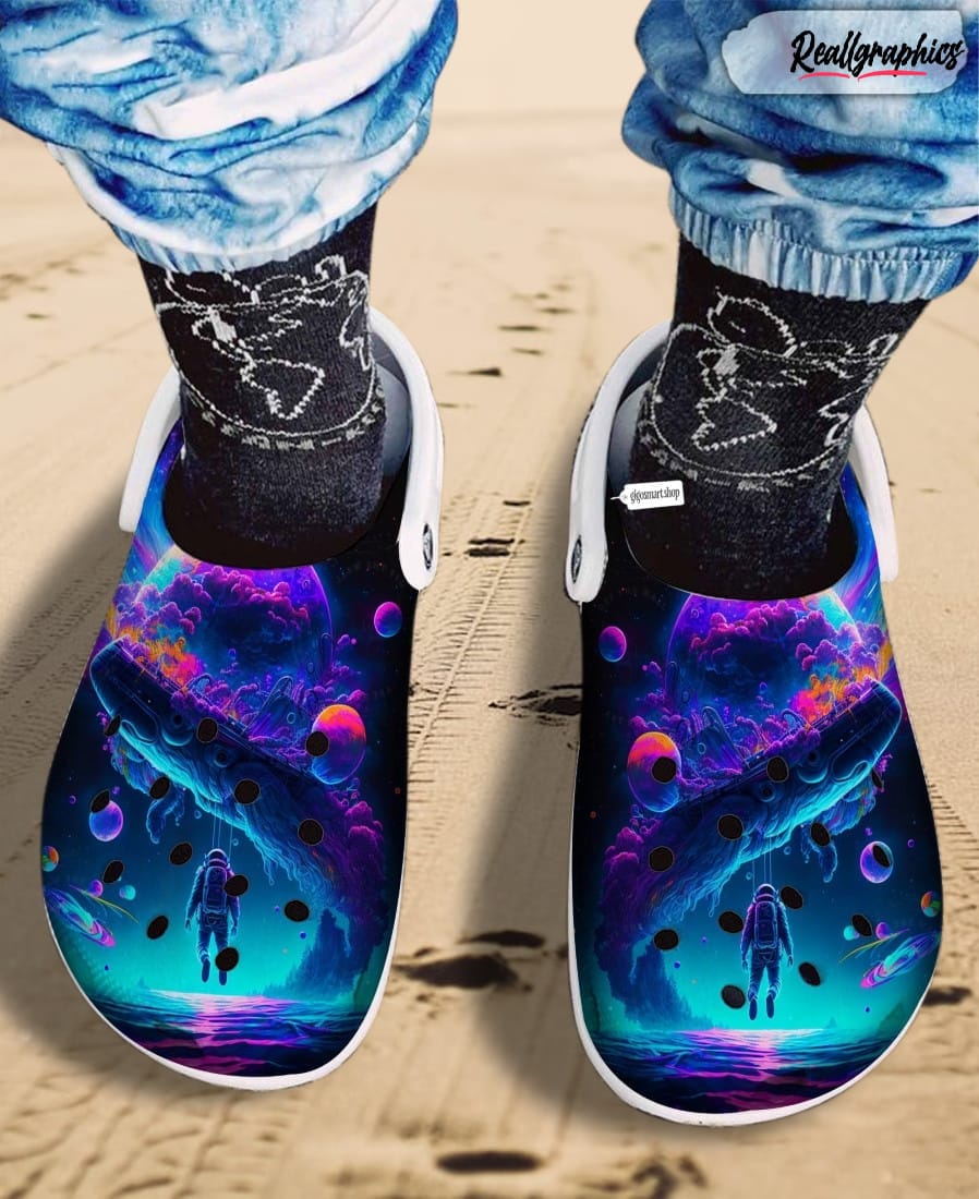 hippie tie dye astronaut mars rainbow smoke dream world crocs shoes