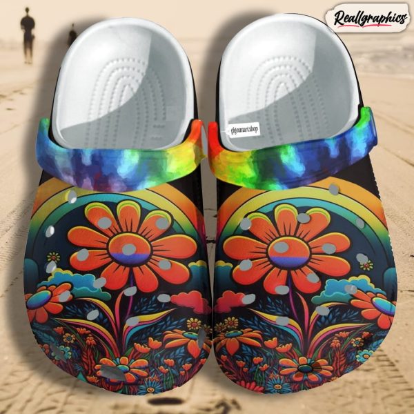 hippie tie dye rainbow sunflower garden grandma crocs shoes day