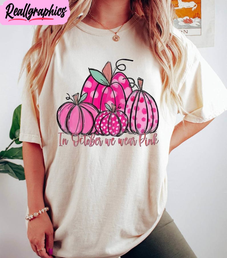 in october we wear pink halloween shirt, breast cancer awareness sweatshirt short sleeve