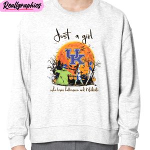 just a girl who loves halloween and kentucky wildcats unisex t-shirt, hoodie, sweatshirt