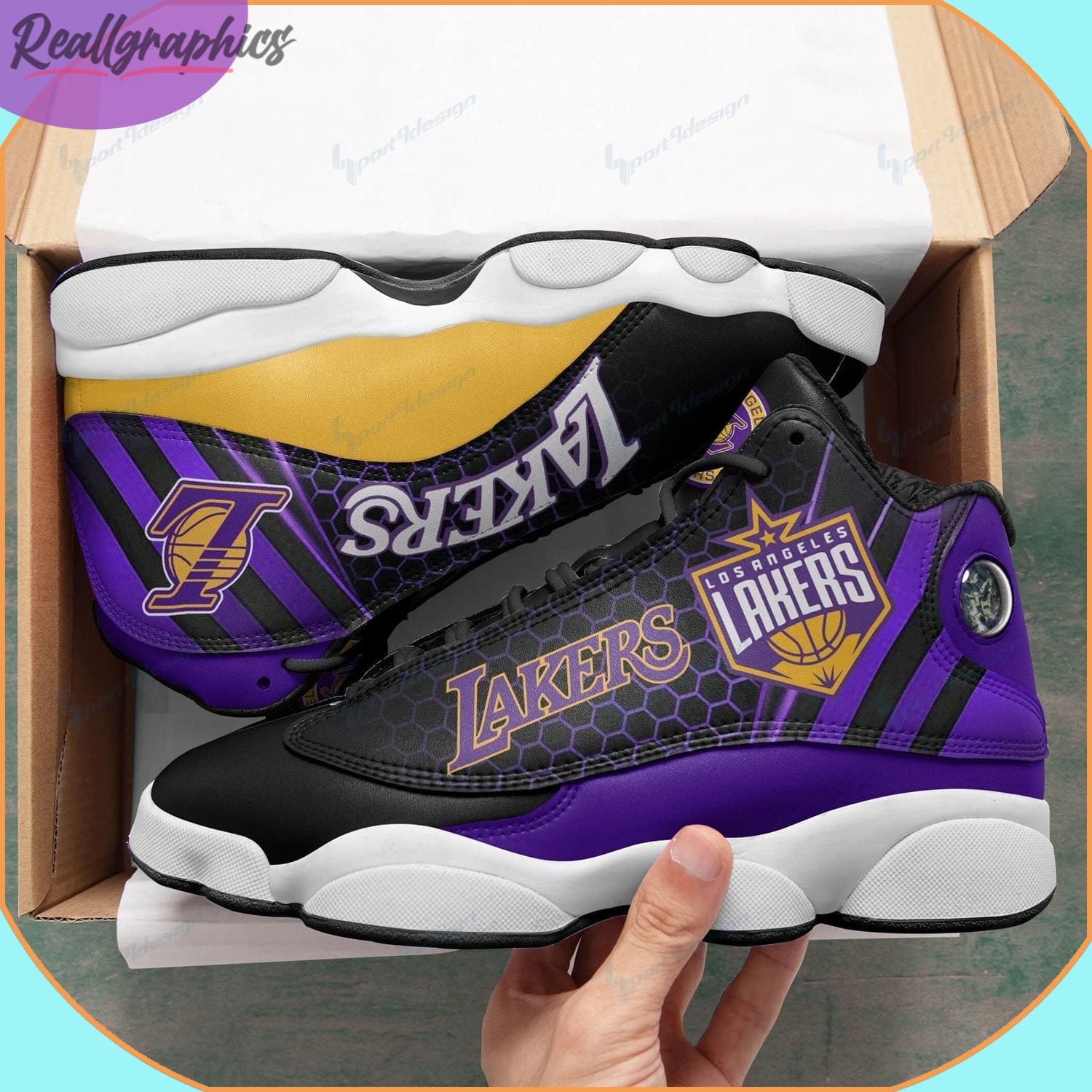 Los Angeles Lakers Air Jordan 13 Sneaker, Lakers Custom Footwear