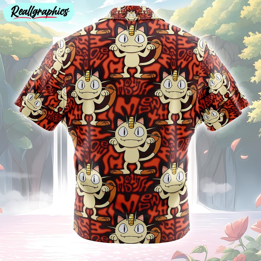 meowth pokemon button up hawaiian shirt