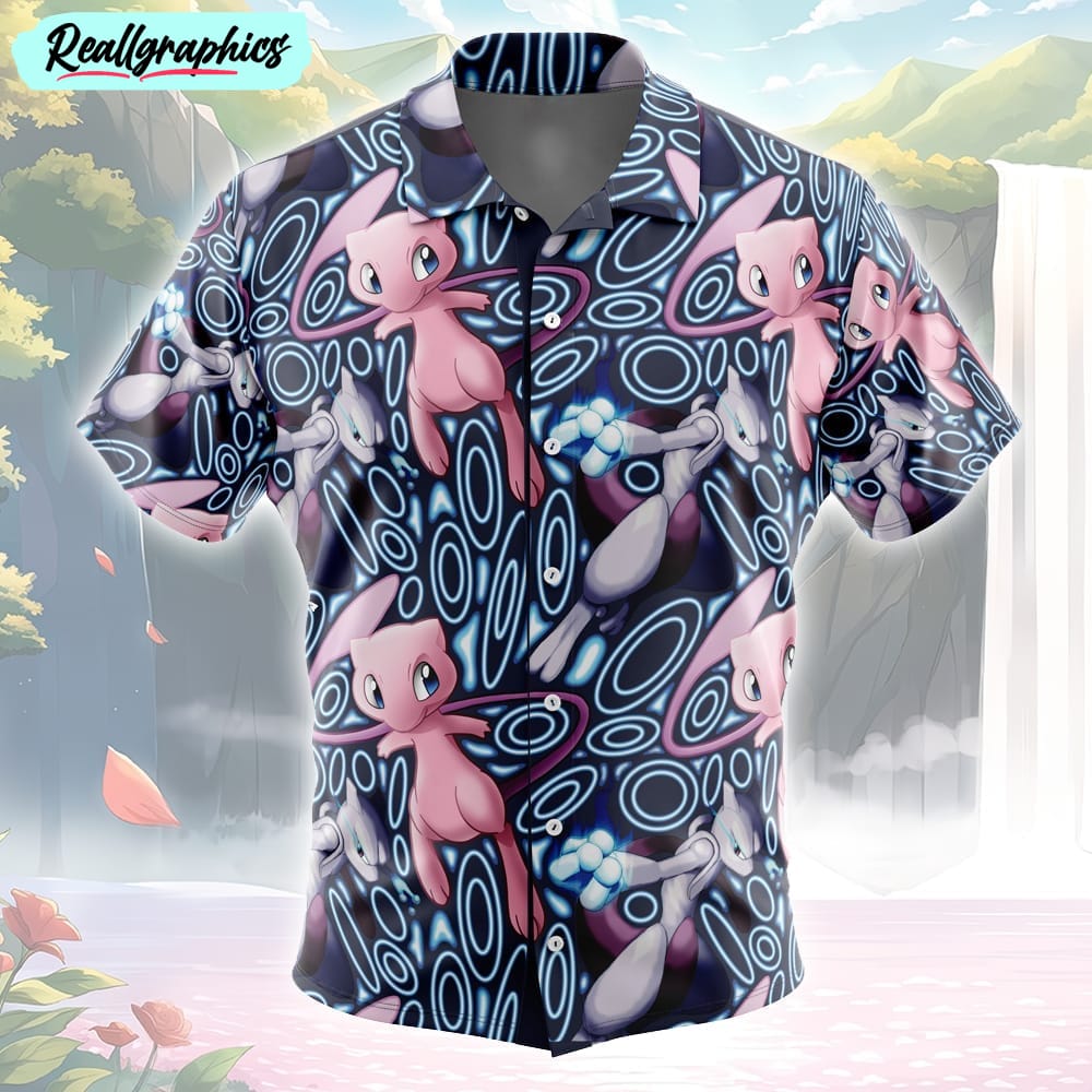 mew x mewtwo pokemon button up hawaiian shirt